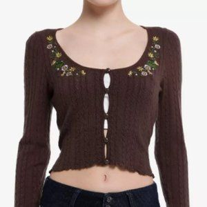 Thorn & Fable Frog Floral Girls Cable Knit Cardigan